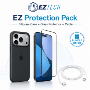 EZ Protection Pack silicone case glass protector and cable for iPhone